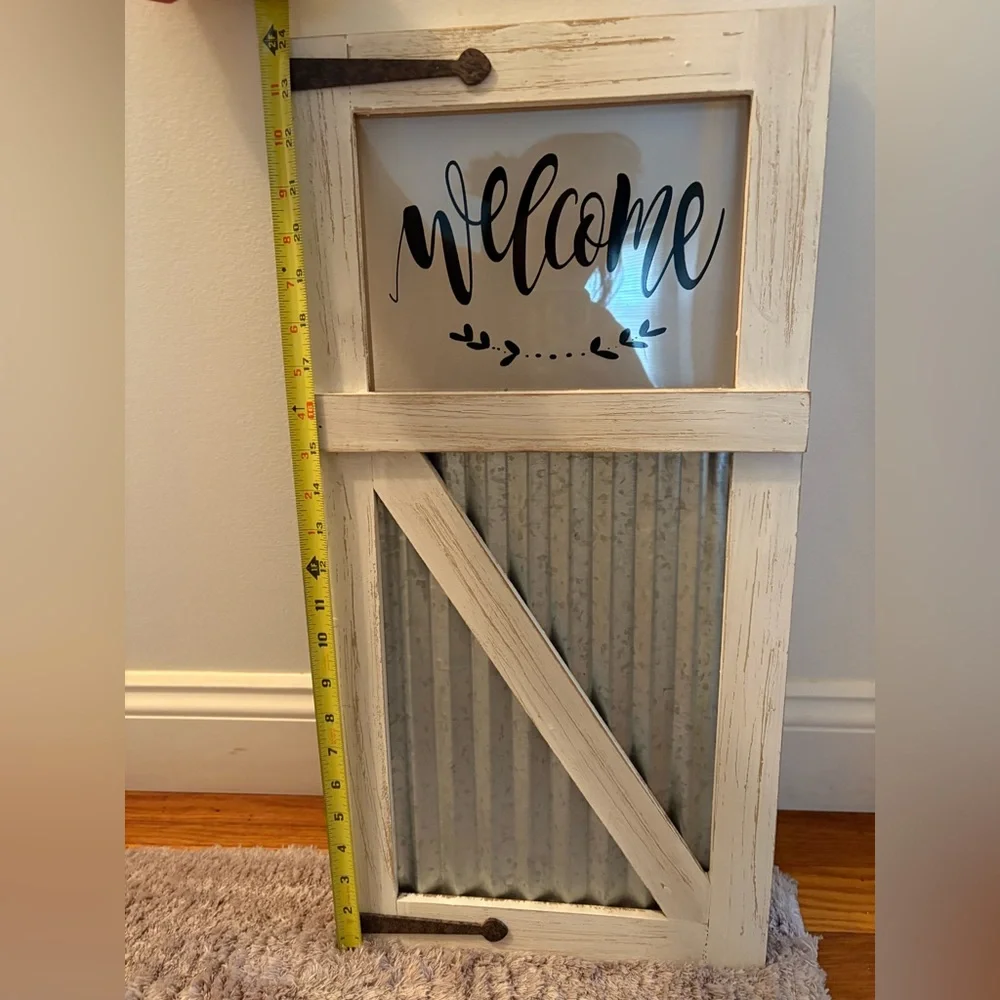 Rustic Welcome Wall Decor with Cream and Silver Accents